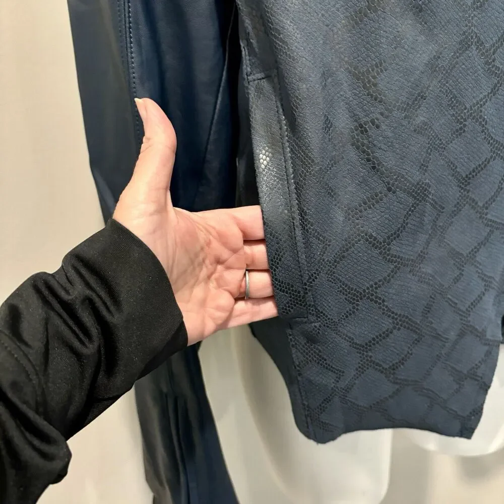 Blank NYC Jacket Large Dark Blue Faux Leather Zip Front Pockets - Picture 5 of 15